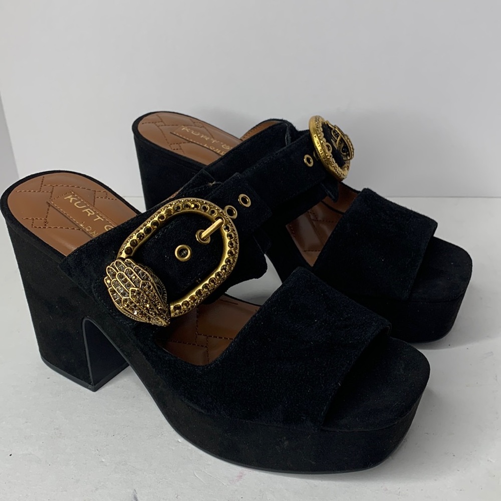 Kurt Geiger Mayfair black suede crystal buckle platform heels NWT - Picture 4 of 12